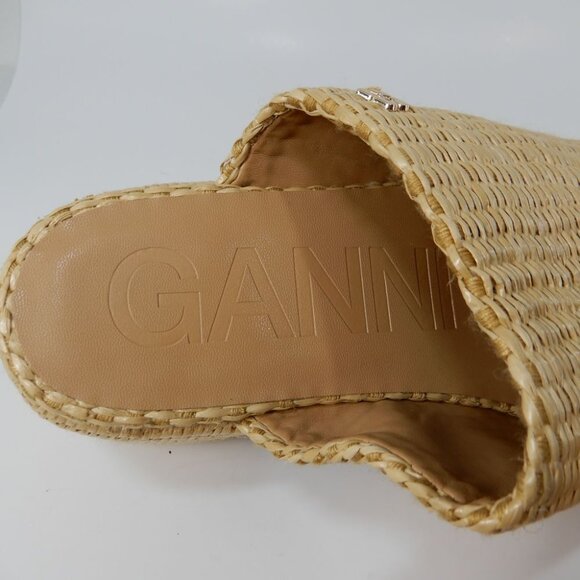 GANNI Butterfly Raffia Platform Mules Heeled Sandals Size 38 8 Natural NEW $425 - Picture 12 of 15